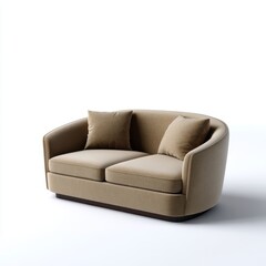 Naklejka premium Modern Minimalist Lounge Sofa in Pastel Taupe Velvet - Photorealistic Render on White Background