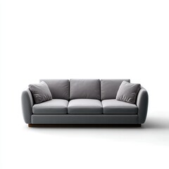 Obraz premium Modern Cocoon-Style Light Gray Sofa in Microfibre Suede with Organic Curves and Deep Cushioned Seating on White Background, Photorealistic