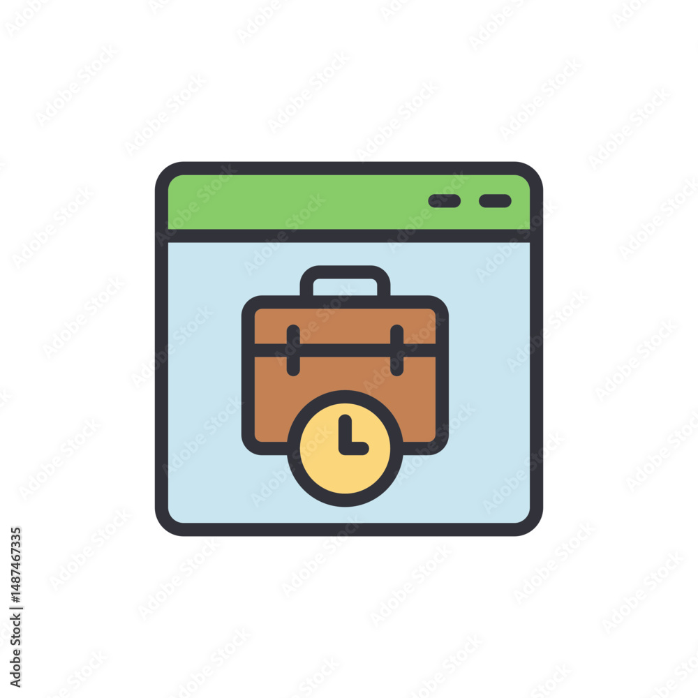Poster online appointment scheduling with briefcase and clock within application window