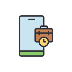 Mobile App For Business With Briefcase And Clock Icon On Screen