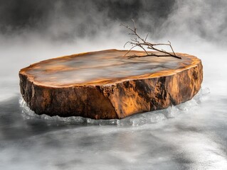 Wooden slab platform on a bed of ice.