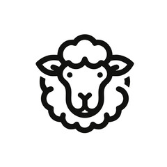 Simple Sheep Face Logo, Flat Design, Bold Black Outlines, Vector Style