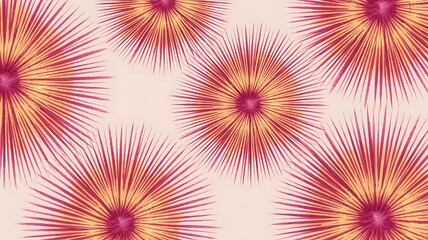 Abstract Watercolor Pink and Gold Sunburst Floral Pattern