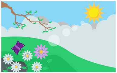 Obraz premium flat illustration Window with city views. Plant and tree houses. vector illustration
