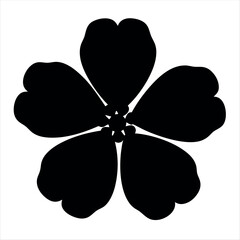 Dramatic Black Flower Blossom Silhouette with Five Petals and White Background