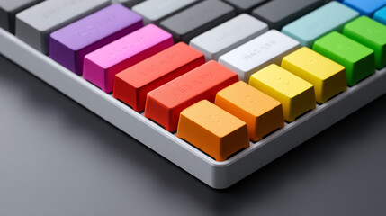Obraz premium A close-up of colorful keyboard keys on a modern mechanical keyboard.