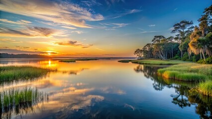 Fototapeta premium Serene lake Cumberland island landscape at sunset, cumberland, lake, cumberland, lake