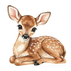 Adorable Baby Deer Illustration Watercolor Style Wildlife Art