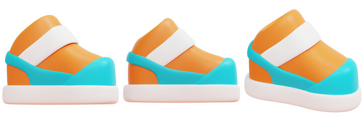 Set of Orange and Turquoise Platform Sneakers with White Accents 3d Render Icon Illustration