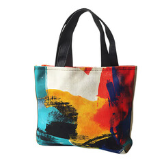 Trendy Canvas Bag with Modern Artistic Print Isolated on Transparent Background
