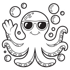 Obraz premium Cool Octopus with Sunglasses Summer Coloring Page for Kids