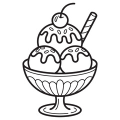 Summer Ice Cream Sundae Delight  Line Art Coloring Page