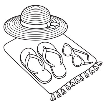 beach accessories monochrome hat sunglasses flip-flops clip art preview