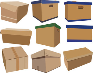 Set of Cardboard Boxes - Vector EPS Packaging Collection
A high-quality vector illustration set featuring various cardboard and carton boxes in different shapes, sizes, and styles. Perfect for packagi