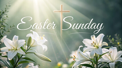 Happy Easter card with floral decorated Easter message on a picture