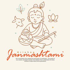 Obraz premium Happy Janmashtami and Subh Janmashtami with Lord Krishna social media post banner template 