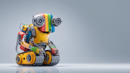 Fototapeta premium A colorful robot toy with wheels, showcasing vibrant design and playful features.