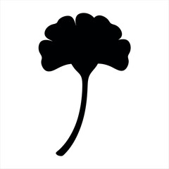 A solitary black ginkgo leaf silhouette set against a white backdrop