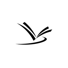 Education and Knowledge Symbol: A minimalist graphic symbol of an open book, its pages elegantly curving upwards, embodying wisdom and learning in a timeless design.