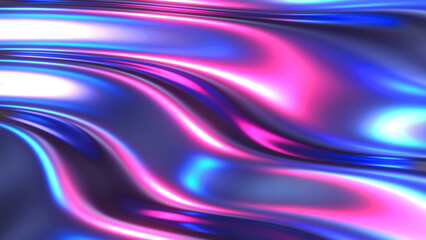 Liquid purple chrome waves background, shiny and lustrous metal pattern texture, silky 3D illustration.