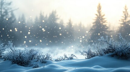 Fototapeta premium Winter Wonderland Soft Light Snow Covered Forest Scene