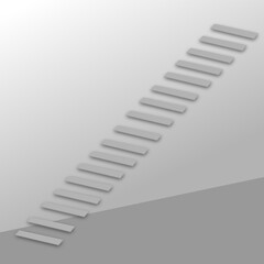 Minimalist abstract staircase design, featuring a series of floating steps forming a geometric zigzag pattern. The artwork has a monochrome color scheme with soft shadows