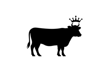 Black silhouette of a cow wearing a royal crown