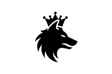 Black wolf king logo design animal crown silhouette