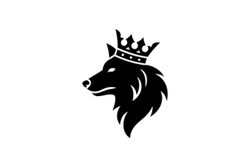 Wolf king logo design black and white illustration