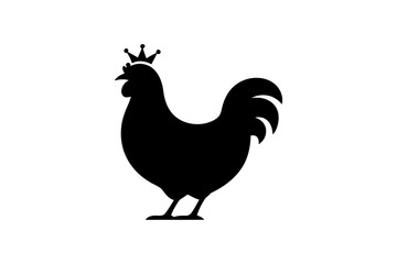 Black chicken with crown vector logo illustration