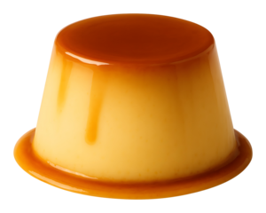flan isolated on transparent background, caramel pudding, condensed milk pudding, caramel custard, crème caramel, custard dessert, caramel sauce, png file