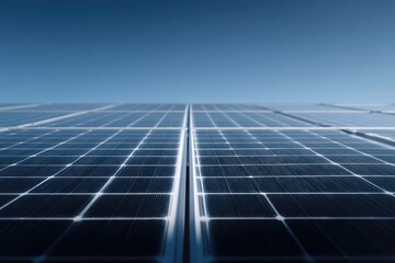 Obraz premium solar panels on rooftop harnessing sunlight against clear blue sky