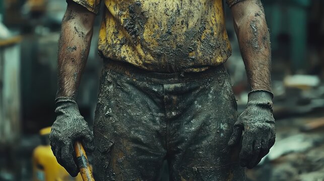 Dirty worker midsection in a workshop