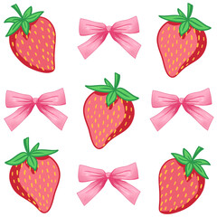 Summer Strawberry Coquette Bow Checkered