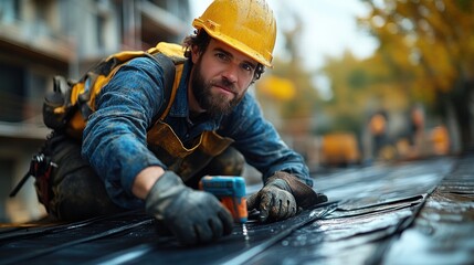 Construction worker working on a roof