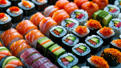 Delicious assortment of freshly made sushi displaying vibrant colors and textures