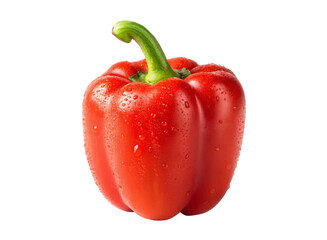 Fresh Red Bell Pepper Isolated with Water Droplets.