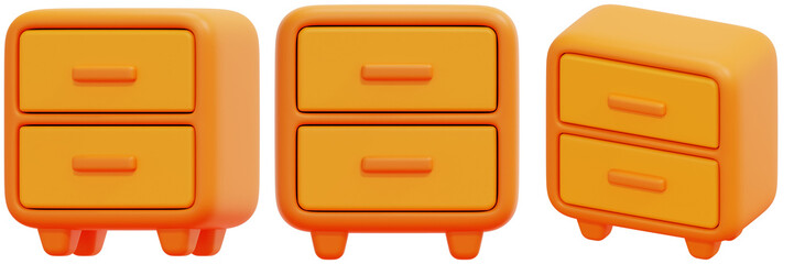 Set of Orange Cartoon Cabinets with Two Drawers Each 3d Render Icon Illustration