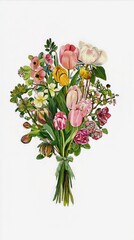 Vibrant Spring Blossoms: Tulips and Orchids in a Artistic Floral Bouquet with Cheerful Botanical Beauty