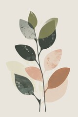 Abstract Botanical Print with Textured Leaves