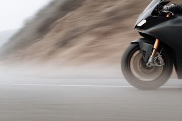 Fototapeta premium highperformance sports motorcycle on empty asphalt road focusing on intricate details like sleek design and shiny