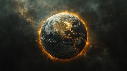 Obraz premium Burning Earth in Space