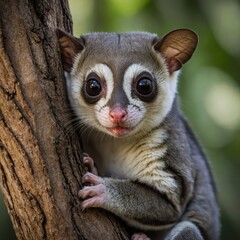 A sugar glider in tree pouch, isolated