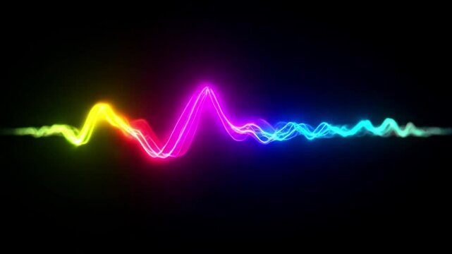 music wave up down light neon, Heartbeat EKG wave on a digital medical monitor displays the pulse rate as a line graph