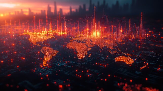 Global network, city skyline, vibrant design