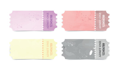 Set of blank watercolor ticket templates.Vector colored coupons on white background
