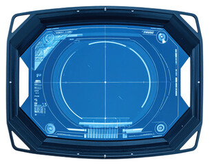 Futuristic Digital Dashboard Interface with Blue Graphics and Measurement Data Display for Sci-Fi Design Projects