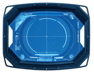 Futuristic Digital Dashboard Interface with Blue Graphics and Measurement Data Display for Sci-Fi Design Projects