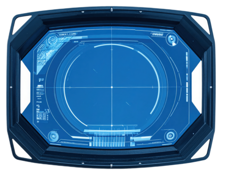Futuristic Digital Dashboard Interface with Blue Graphics and Measurement Data Display for Sci-Fi Design Projects