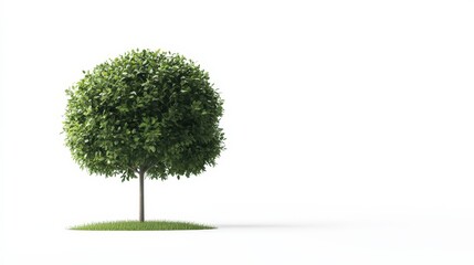 Solitary green tree with meticulously trimmed spherical crown on the ground